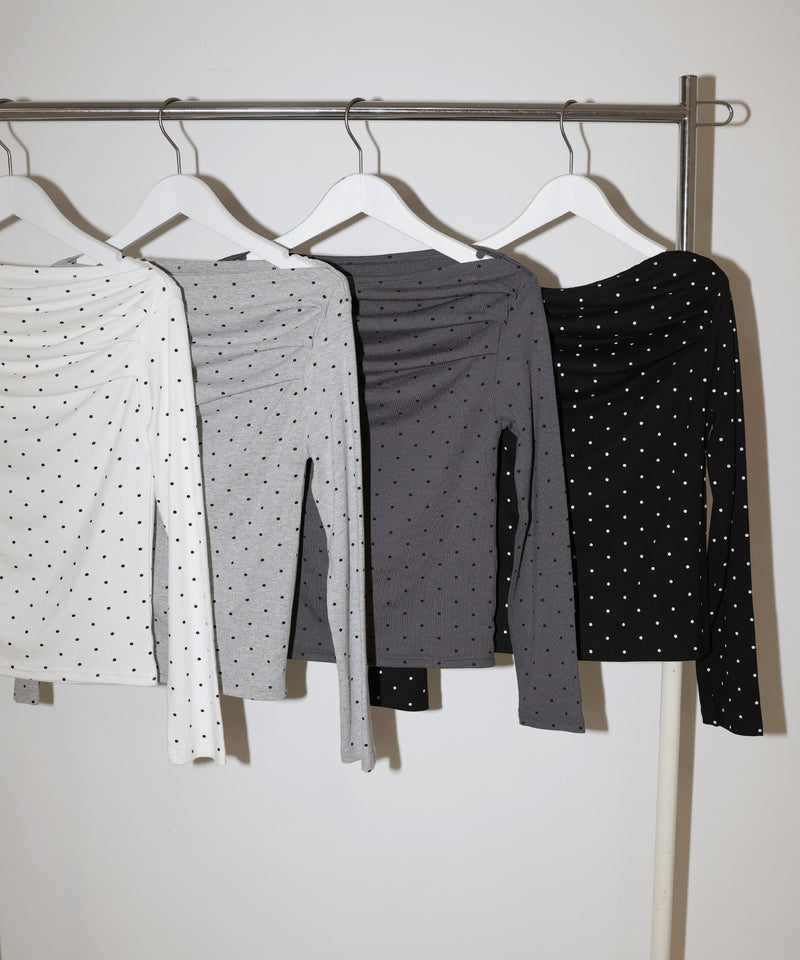 ドット柄オフショルロングスリーブTシャツ