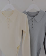 ポロニットボディスーツトップス