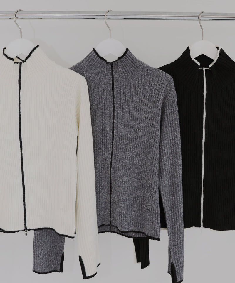 バイカラーダブルジップリブポロニットカーディガン