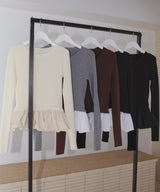 【12月下旬予約商品】ペプラム異素材フリルドッキングニット