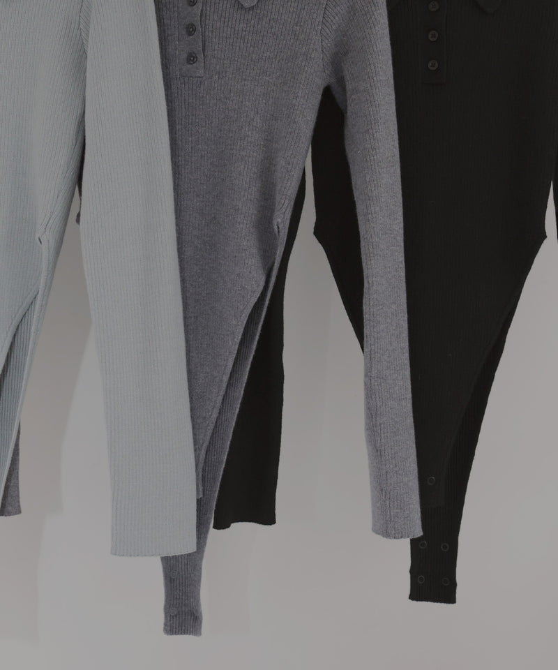 ポロニットボディスーツトップス