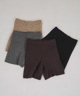 ケーブル編みニットセットアップ/Vネックポロ襟ニットトップス×ショートニットパンツ