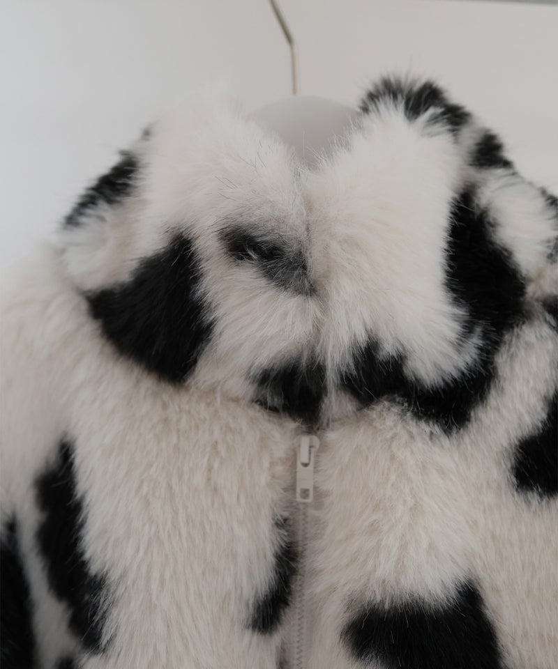 カウ柄フェイクファーダブルジップジャケット