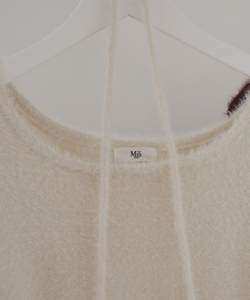 チョーカー付きシャギーニットトップス