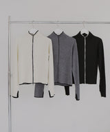 バイカラーダブルジップリブポロニットカーディガン