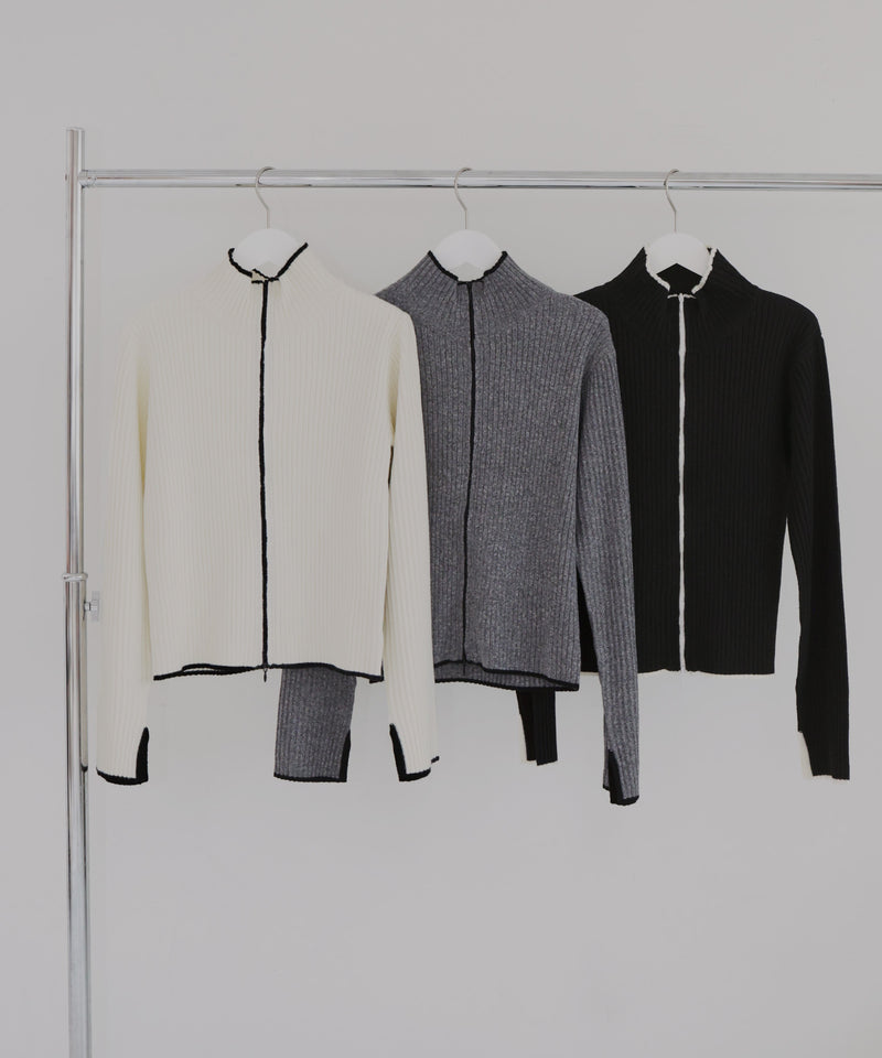 バイカラーダブルジップリブポロニットカーディガン