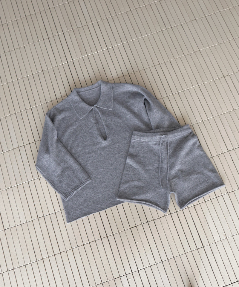 【セットアップアイテム】ホック付きポロニット＆ショートニットパンツ