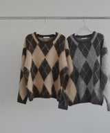 アーガイルモヘアタッチニット