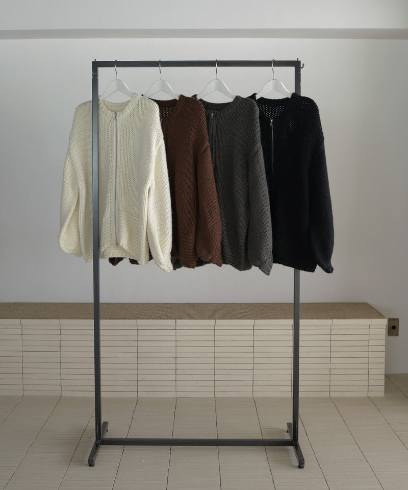 【10月中旬お届け商品】手編み風ダブルジップルーズニットカーディガン