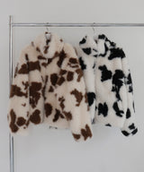 カウ柄フェイクファーダブルジップジャケット