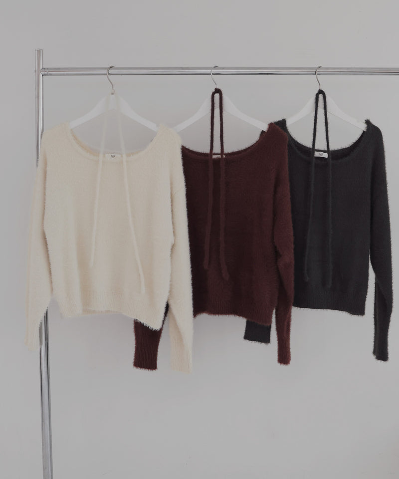 チョーカー付きシャギーニットトップス