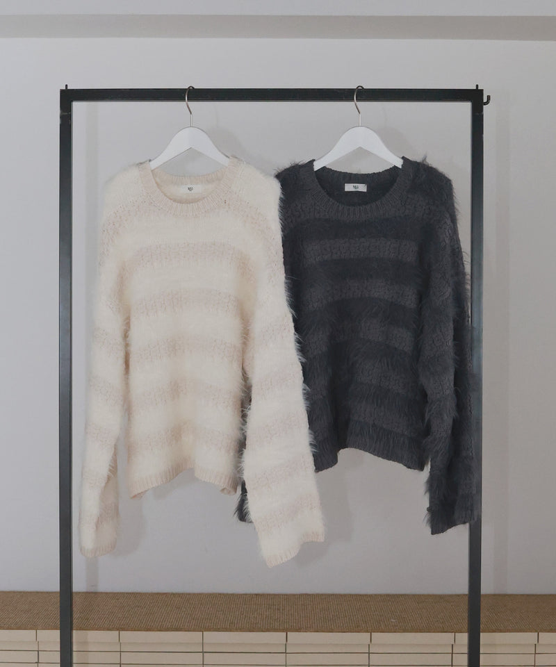 【12月上旬お届け商品】オーバーサイズシャギーボーダーニット