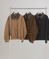 フェイクレザー切り替えバイカラーワークジャケット