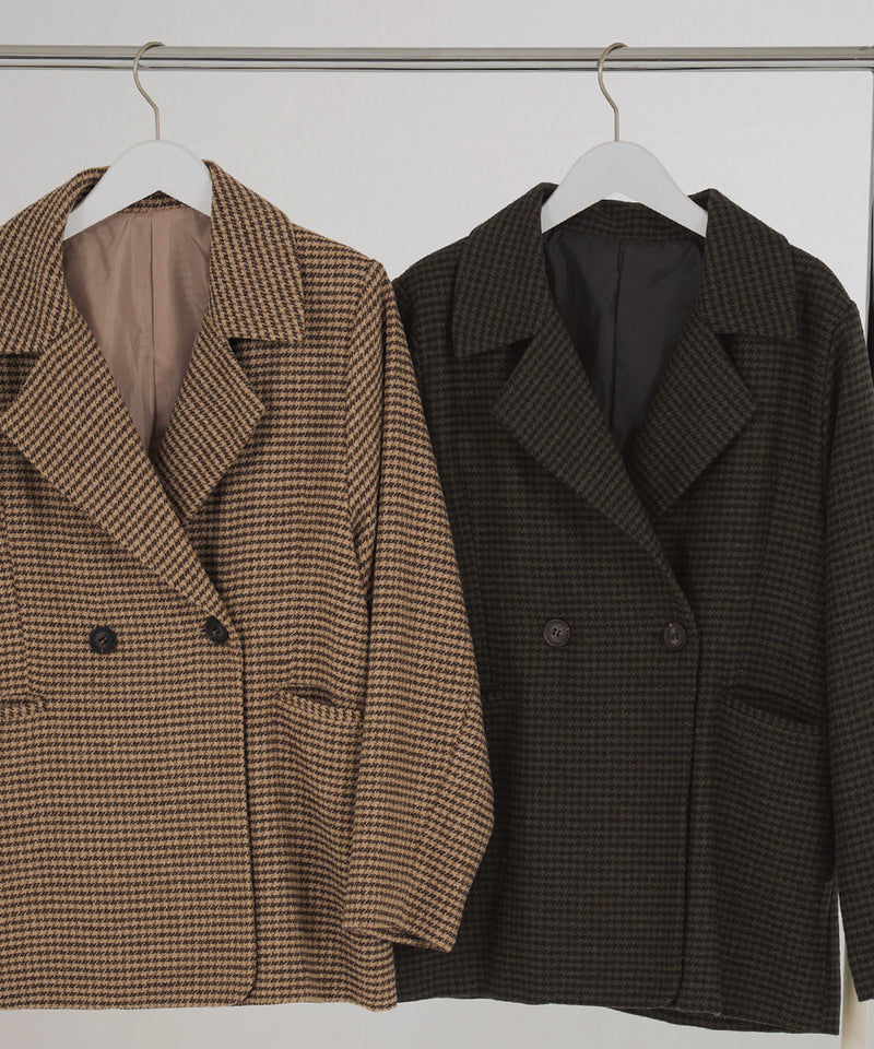 ガンクラブチェック柄テイラードダブルジャケットコート