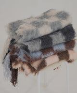 バイカラーチェックモヘアタッチシャギーボリュームフリンジカラーマフラー