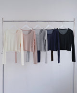 ショート丈シアークルーネックロンT