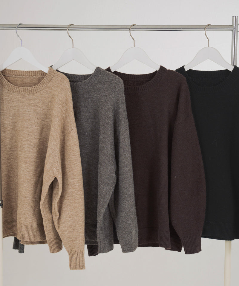 オーバーサイズクルーネックニットトップス＆ニットミニスカート　セットアップニット