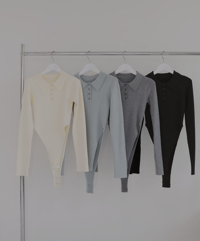 ポロニットボディスーツトップス