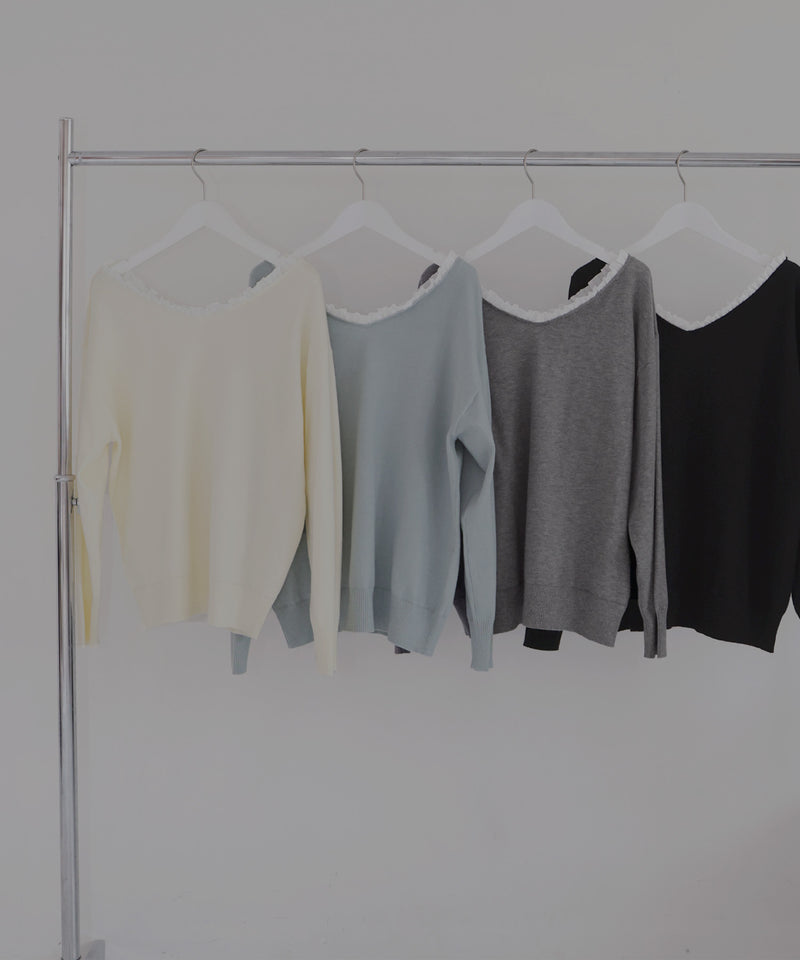 【11月下旬お届け商品】オフショルフリルバイカラーニット
