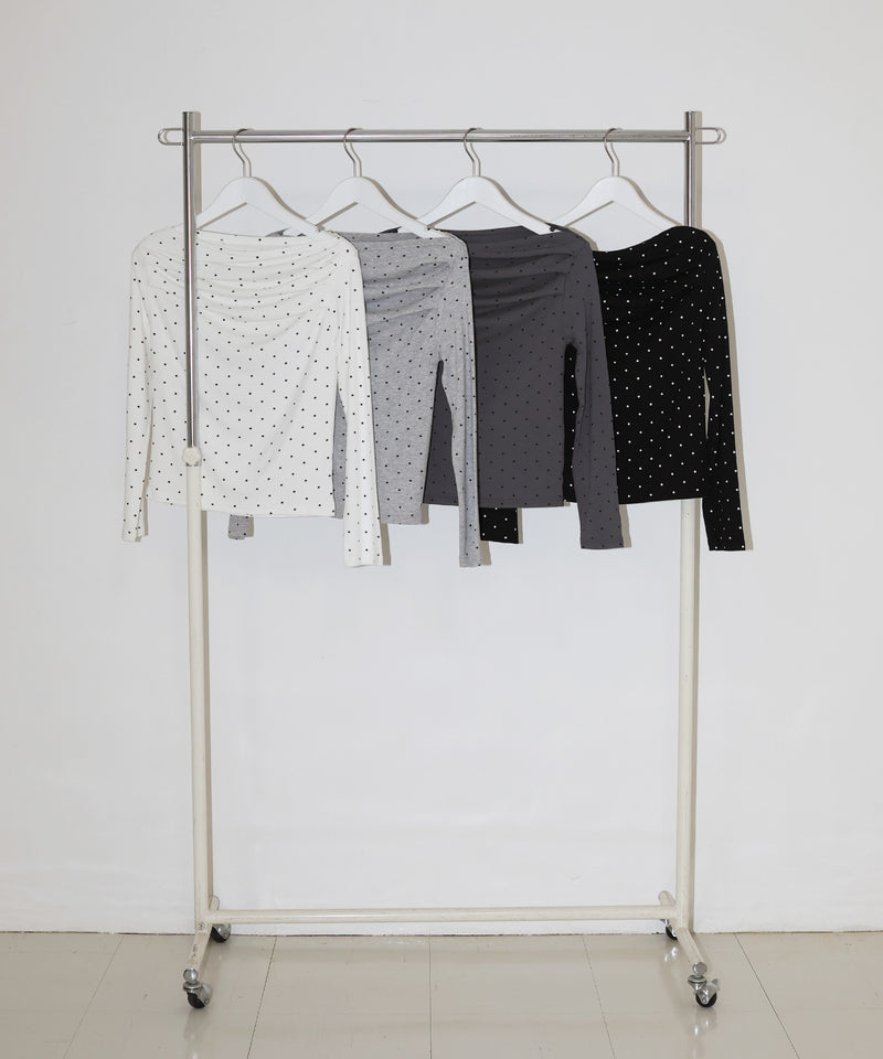 ドット柄オフショルロングスリーブTシャツ