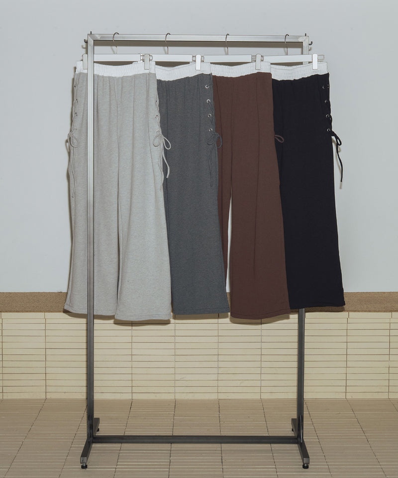 サイドリボンウエスト切り替えスウェットパンツ