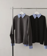 レイヤード風 配色襟ニットカーディガン