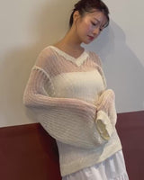 【しょちゃんコラボ】スパンコール透かし編みＶネックニット